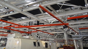 Parallel monorail system used in the spraying workshop